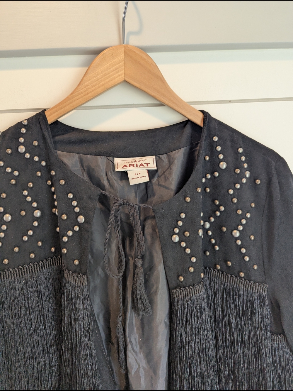 Ariat Women's Black Fringe Studded Jacket Tie Front Size Small Western Cowgirl - Picture 2 of 10